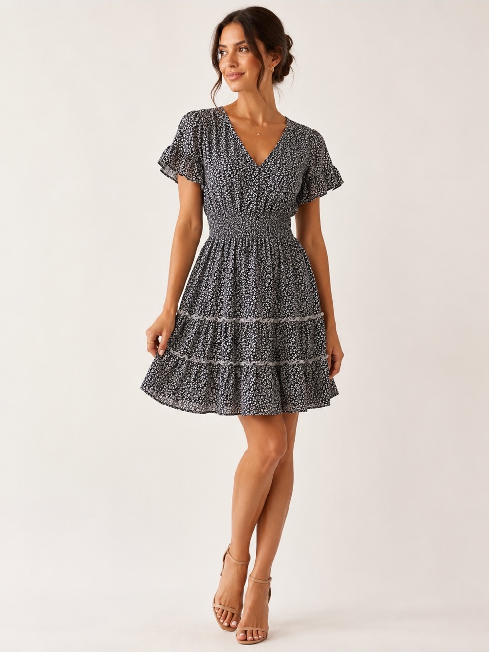 Tiered Short-Sleeve Mini Dress